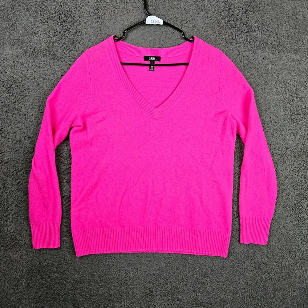 Aqua Cashmere Womens V-Neck Sweater Neon Pink‎ 100% Cashmere Large